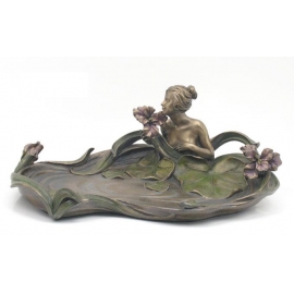 亞諾弗系列_女人與荷葉池畔雕塑藝術造型盤子( y14926 立體雕塑.擺飾>人物立體擺飾>西式人物 )